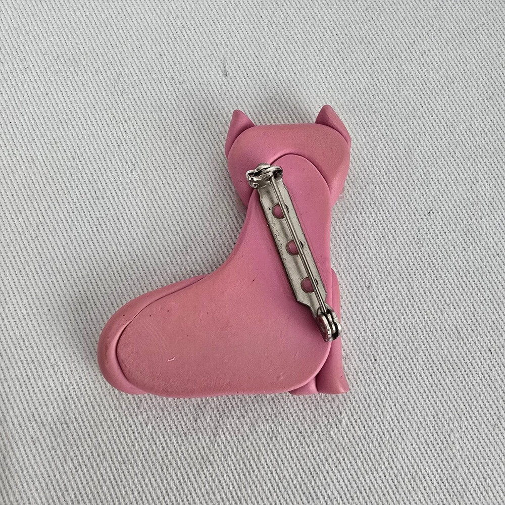 Vintage Pink Cat Brooch Whimsical Kitschy Kitty Pin - Picture 2 of 3